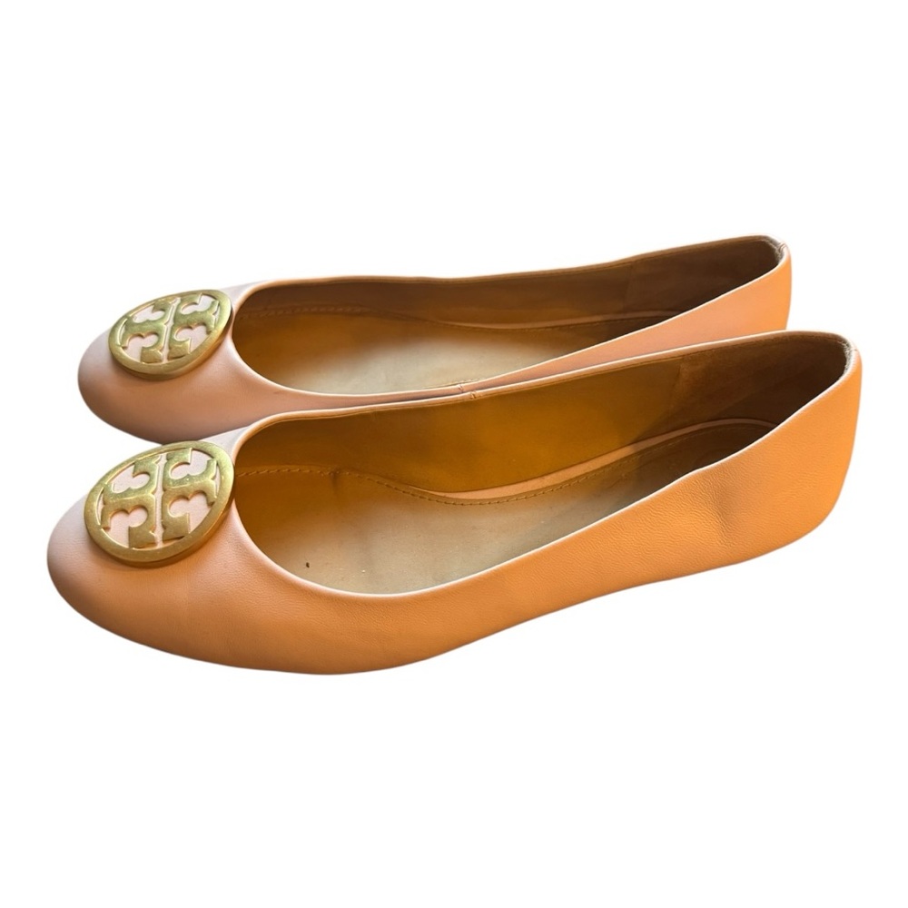 Tory Burch Pink Leather Flats with Signature Logo - Picture 4 of 6